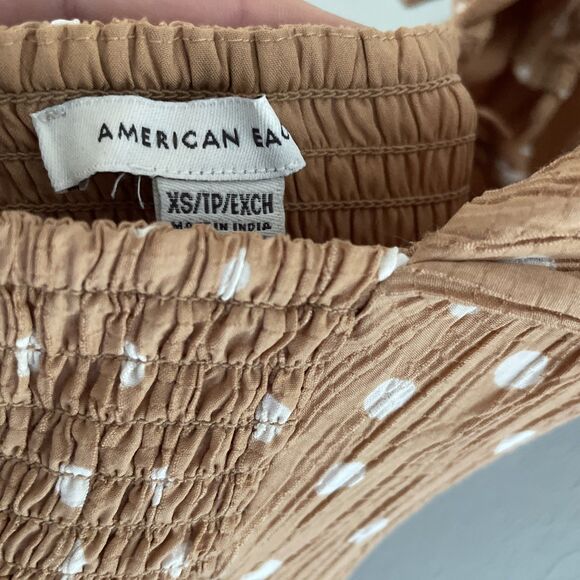 American Eagle Polka Dot Maxi Dress Tan Puff Sleeve NWT XS - Picture 10 of 11